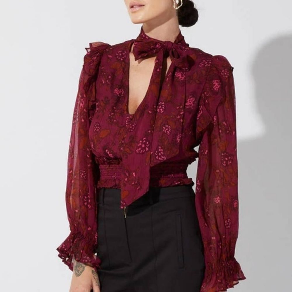 Cleobella Long Sleeve‎ Chiffon Olivia Botanical Floral Size Large